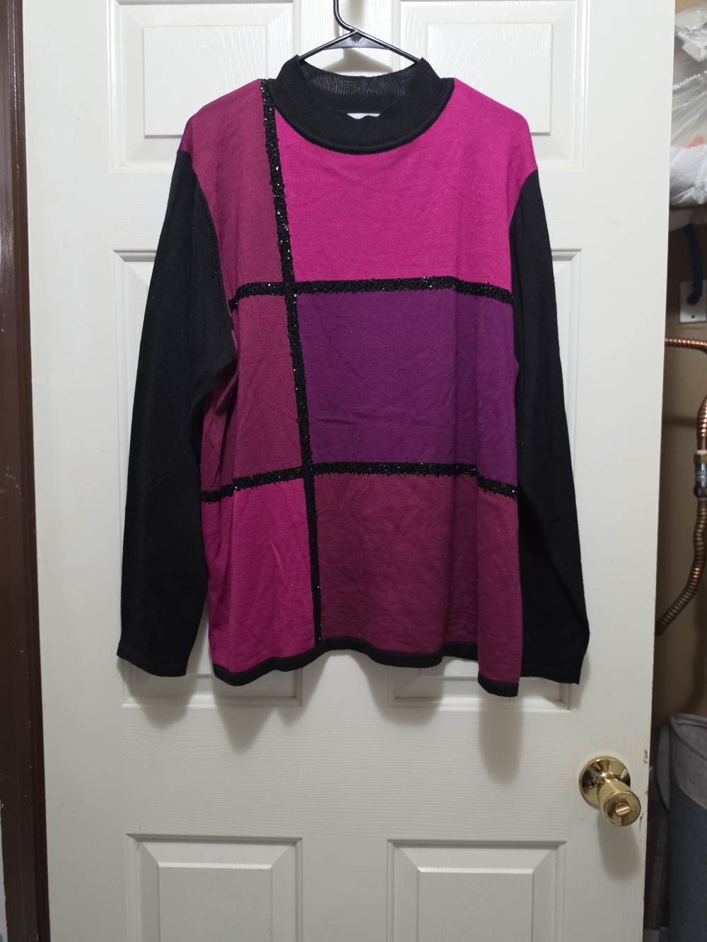 Alfred Dunner Pink & Black Colorblock Turtleneck Sweater